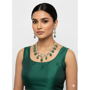 สร้อยคอทอง 14K ชุบเพชรแบบคลาสสิก Kundan Meena สำหรับงานปาร์ตี้ - Product Image 1