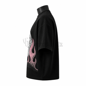 Camiseta Gráfica Extra Grande Personalizada, Estilo Vintage, Algodón Lavado, Streetwear, Estampado de Llamas, Moda Hip Hop, Fabricante OEM ODM - Product Image 4