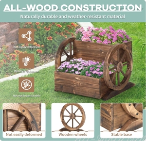 Wagon en <span class=keywords><strong>bois</strong></span> <span class=keywords><strong>jardinière</strong></span> avec roues chariot de jardin décoratif pour fleurs herbes légumes intérieur extérieur Patio ferme décor - Product Image 6