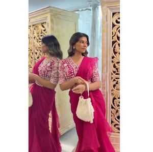 ผ้าส่าหรีแบบเย็บปักสำหรับงานปาร์ตี้ชุดแต่งกายแต่งกายหรูหราดีไซน์ใหม่ - Product Image 1