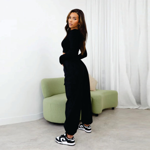 Tissu en nylon extensible de qualité supérieure 85% polyamide 15% élasthanne utilitaire tissé Cargo pantalon noir pantalon cargo pour femme - Product Image 5