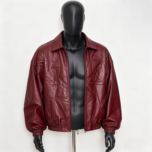 OEM Custom <b>Men's</b> Embossed Logo Stand Collar <b>Trucker</b> Motorcycle Bomber <b>Jacket</b> Winter Season PU Leather <b>Jacket</b> - Product Image 4