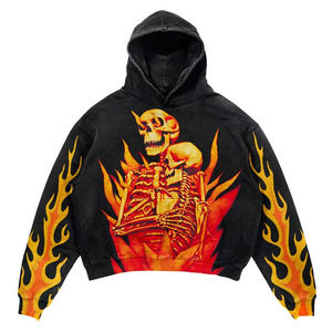 Sudadera con capucha lavada con ácido desgastada para hombre de talla grande vintage personalizada recortada con gráfico de gran tamaño y borde cortado con dobladillo crudo-XL - Product Image 3