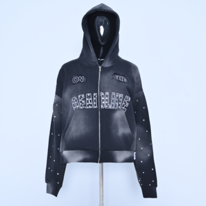 Oversized Streetwear Distress Chenille Embroidered Acid Wash Men's Hoodie 100% Polyester Loose Fit Heavy Weight Autumn Front - Product Image 1