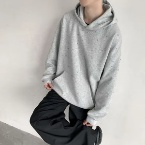 Sweat-shirt à capuche zippé en polaire respirant noir pour homme, imprimé ailes d'ange en strass, style décontracté, streetwear d'hiver - Product Image 5