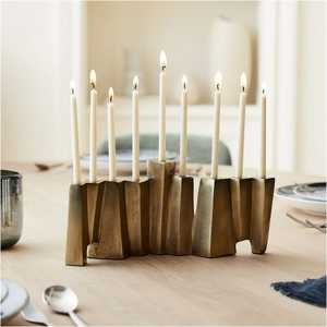 Wholesale Price Customised Menorah Metal <b>Candle</b> <b>Holders</b> Sleek Gold Judaica <b>Lantern</b> Jars New Geometric Design for Home Christmas - Product Image 1