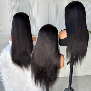 Peluca de Cabello Humano Liso Natural, Color Natural, Peluca con Frente de Encaje 13x4, Encaje Transparente, Línea de Cabello Natural Pre-Desplumada - Product Image 1