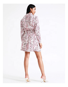 Decorated Unique Look Ladies Mini <b>Dress</b> Beautiful All-Over Rose Print <b>Elastic</b> Waist Collar Neck Full Sleeve A-Line Silhouette - Product Image 4