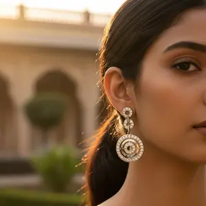 Boucles d'oreilles pendantes en cristal argenté turquoise pour femmes, style religieux tendance, boucles d'oreilles pendantes pour fête, cadeau de bijoux - Product Image 3