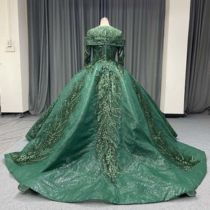 ANY261 Vestido de Noche Musulmán Verde Esmeralda de Manga Larga con Encaje - Product Image 4