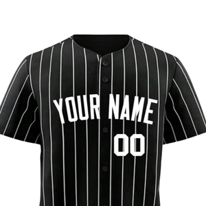 เสื้อเบสบอลลายเส้นสีดำแบบกำหนดเอง เสื้อทีมติดกระดุมเต็มตัว ปักชื่อได้ ระบายอากาศ แห้งเร็ว ผลิตจากโพลีเอสเตอร์ - Product Image 3