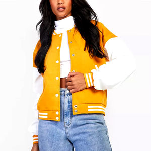 Women's Premium Quality Long Sleeve Varsity Leather <b>Jacket</b> Embroidered Baseball Letters Wool Polyester Printed Design Plain Dyed - Product Image 1