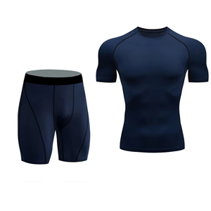 High Quality Polyester Spandex Stretch Quick Dry UV Protection Short Sleeve Rash Guard & Shorts <b>Swimming</b> Set For Men - Product Image 2