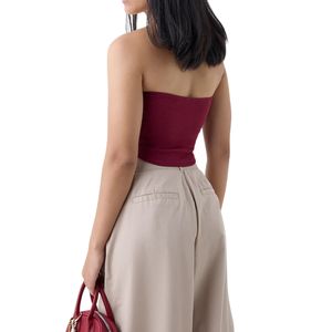 Top Corto sin Tirantes para Mujer, Tejido de Canalé, Ajustado, Elástico, Estilo Bandeau, Casual, Primavera, Antiarrugas, Corto, Delgado - Product Image 3