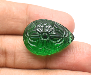 25X18mm Lab Esmeralda Flor Tallas Forma de pera Tallado a mano Lab Esmeralda Ambos lados Tallas 30,90 Cts Suelto - Product Image 4