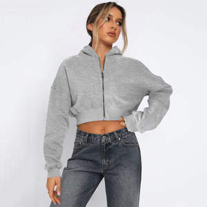 High Quality Custom Women's Oversized <b>Crop</b> <b>Top</b> Hoodie Hip Hop Style Pulsed Silk Streetwear Plus Size Winter Wear Women's Hoodies - Product Image 4