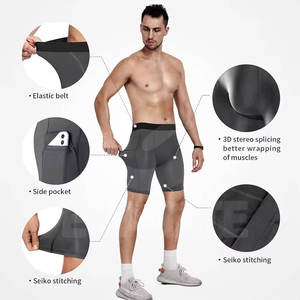 Shorts de compression légers pour hommes en toile respirante avec taille élastique, service OEM en gros, poches latérales, en Spandex/Nylon - Product Image 5