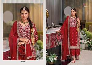 Costume Salwar pakistanais en tissu chinon lourd en travail brodé pour vêtements de mariage pour un look traditionnel lourd pour vêtements pour femmes - Product Image 5