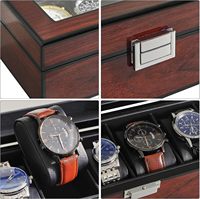 Boîte de montre avec oreiller de montre amovible 6 fentes en bois massif vitrine de montre pour hommes organisateur de bijoux avec grand couvercle en verre
