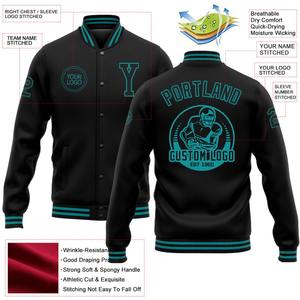 Custom <b>Black</b> Teal Bomber Full-Snap Varsity Letterman <b>Jacket</b> Windbreaker Streetwear Vintage <b>Men's</b> Varsity <b>Jacket</b> - Product Image 5