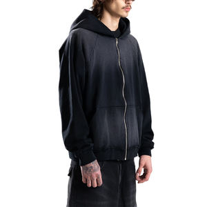 Sudadera con capucha térmica de lana de algodón grueso 100% de alta calidad, ropa de calle personalizada con corte raglán y cremallera, sudaderas con capucha desteñidas al sol - Product Image 2