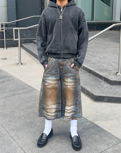 Sweat à capuche zippé court et ample en coton lourd 500GSM, lavé à l'acide, à manches raglan, nouveau design Sportish Impex - Product Image 1