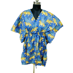 Elegante Kaftán de Algodón con Estampado Jaipuri para Mujer, Largo hasta el Suelo, Talla Única - Product Image 1
