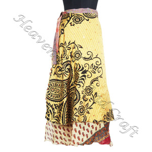 Falda envolvente de tela Sari de seda Bohemia elegante multicolor ropa de verano cómoda moda estilo Hippie tamaño libre mujeres gitanas - Product Image 4