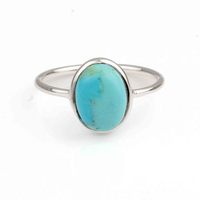 Bague empilable vintage en argent sterling 925 la plus vendue pour femme, avec turquoise d'Arizona bleu ciel 10x14mm, sertie en clos, forme ovale, délicate, pour mariage