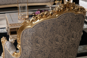 Luxury European Baroque Style Armchair Gold Leaf Carved Solid Wood Accent <b>Chair</b> with Tufted Marble Pattern Fabric - Product Image 3
