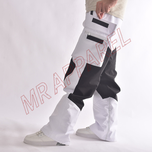 Pantalones de esquí blancos con paneles de contraste negros Pantalones de nieve impermeables con dobladillo elástico de cintura ajustable y forro polar cálido - Product Image 2