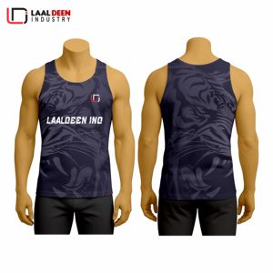 เสื้อกล้ามผู้ชายผ้าโพลีเอสเตอร์/ ผ้าฝ้ายถักระบายอากาศได้ดีมีโลโก้ด้านหน้าและด้านหลังสำหรับยิมและออกกำลังกาย - Product Image 6