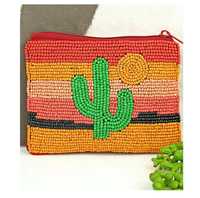 Porte-monnaie de maquillage perlé Cactus sud-ouest Boho graine occidentale