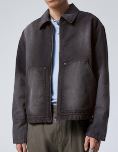 OEM Veste utilitaire décontractée pour hommes en coton de haute qualité en toile épaisse délavée à l'acide avec fermeture éclair et poches - Product Image 2