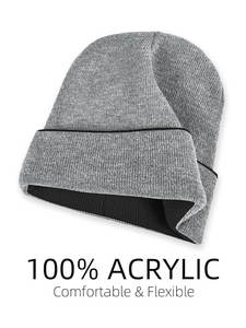 หมวกบีนนี่สำหรับผู้ชายหมวกผ้าถักแจ็คการ์ดสำหรับฤดูหนาวโลโก้ตามสั่ง - Product Image 4