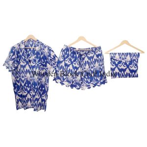 Conjunto de Pijama Kangura de Algodón Puro Hecho a Mano en India, Estampado a Mano, Estilo Vintage, Ropa de Dormir Corta para Otoño, Verano y Primavera - Product Image 1