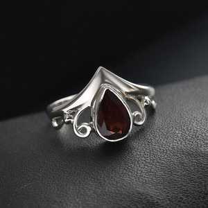 Sterling <b>Silver</b> Teardrop <b>Garnet</b> <b>Ring</b> Vintage Inspired Filigree Design January Birthstone Jewelry Handmade Gemstone <b>Ring</b> - Product Image 5