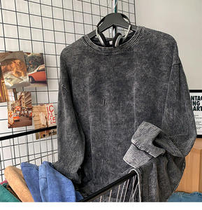 Lavage à l'acide personnalisé 100% coton goutte épaule à manches longues blanc poids lourd surdimensionné T-shirt pour hommes T-shirt à manches longues pour hommes - Product Image 1