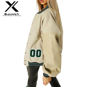 Oversized Windproof Varsity Jacket for Women Printed University Baseball Design Cotton <b>Quilted</b> Pocket High Quality Plain Dyed - Product Image 2