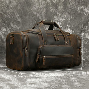 Sac de voyage en cuir suédé avec LOGO personnalisé, sac de nuit en cuir pour le week-end, sacs à main de grande capacité - Product Image 5