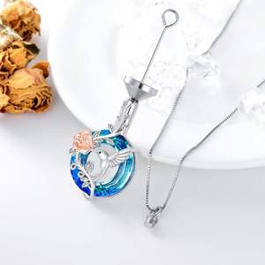 Cercle bleu collier urne pour cendres en argent Sterling avec cristal crémation bijoux souvenir mémoire pour femmes filles taille personnalisée - Product Image 4