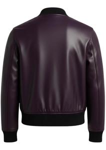 แจ็คเก็ตหนังแท้ทรงวาร์ซิตี้บอมเบอร์สำหรับผู้ชาย พร้อมปกและปลายแขนเสื้อแบบริบ ดีไซน์กระดุมหน้าแบบคลาสสิก - Product Image 5