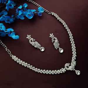 Indian Traditional Manufacture Jewellery Trendy Rhinestone Crystal Collar <b>Bridal</b> Wedding Peacock Dangle <b>Earring</b> For Women,Silver - Product Image 2