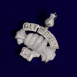 14K oro sólido corte redondo laboratorio cultivado Hip Hop colgante Hip Hop Lucky Charm colgante joyería para hombres - Product Image 3