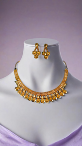 Ensemble de boucles d'oreilles collier conçu par fleurs avec plaqué or 22 carats style unique pour femmes ensemble de boucles d'oreilles collier bijoux - Product Image 3