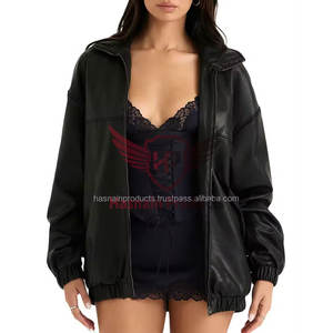 Blouson d'hiver unisexe élégant en cuir avec manches longues décontractées et vêtements d'hiver chauds-tricoté traité - Product Image 1