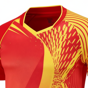 Ensemble d'uniformes de football personnalisés grande taille respirants, maillot rouge et jaune, short noir, kit de football par sublimation pour hommes, antibactérien, pour équipe - Product Image 5