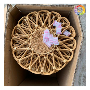 Handwoven <b>Round</b> Rattan <b>Placemats</b>, Straw Serving Mat, Natural Kitchen Decor for Table, Flower-Shaped Rattan <b>Placemat</b> - Product Image 3