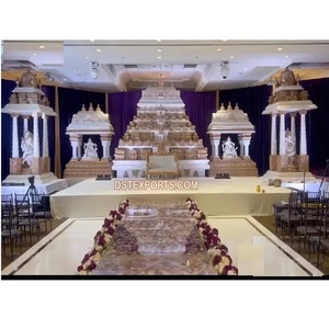 Configuración de escenario tradicional Manavarai para grandes bodas hindúes decoración de escenario Manavarai escenario de oro blanco gran escenario de boda - Product Image 1