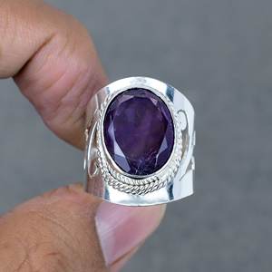 À la mode Vintage argent plaqué 925 bague en argent à la mode naturel améthyste laiton pierres précieuses bijoux pour la fête de mariage - Product Image 2